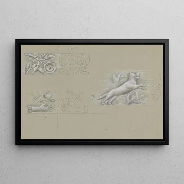 Leo Gestel - Ontwerpen voor een watermerk van een bankbiljet hand met roos roos panter.webp