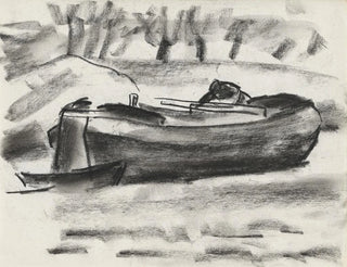 Leo Gestel - Schetsblad met een schip met een man aan boord.webp