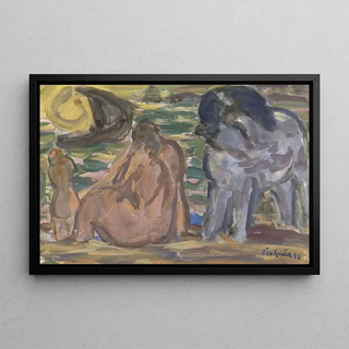 Leo Gestel - Twee naakte figuren en een paard aan de zee.webp