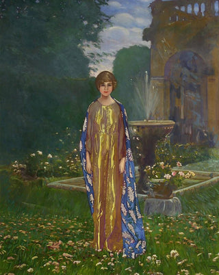 Leon KamirKaufmann - Lady in the garden at a fountain Springtime.webp