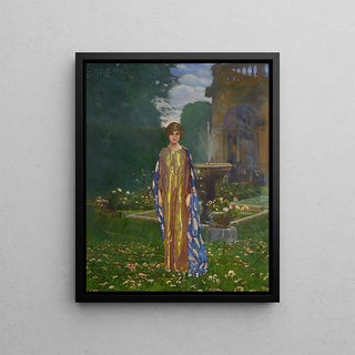 Leon KamirKaufmann - Lady in the garden at a fountain Springtime.webp