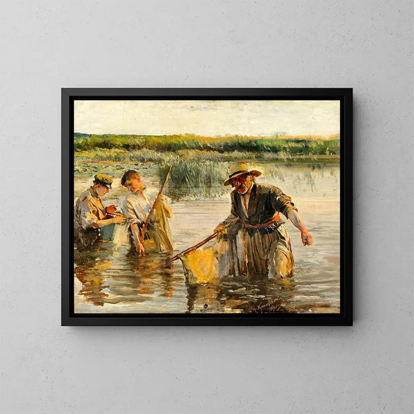 Kalastajat - Leon Wyczółkowski — kehystetty taideteos seinällä