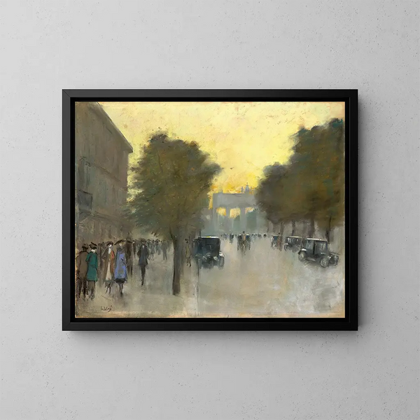 Sous les tilleuls avec vue sur la porte de Brandebourg - Lesser Ury — kehystetty taideteos seinällä