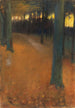 Metsäinen maisema hämärän aikana - Lesser Ury — näkymä teoksesta