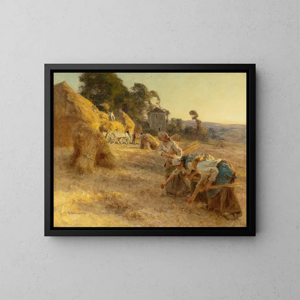 Glaneuses devant de vieilles meules - Léon Augustin Lhermitte — kehystetty taideteos seinällä