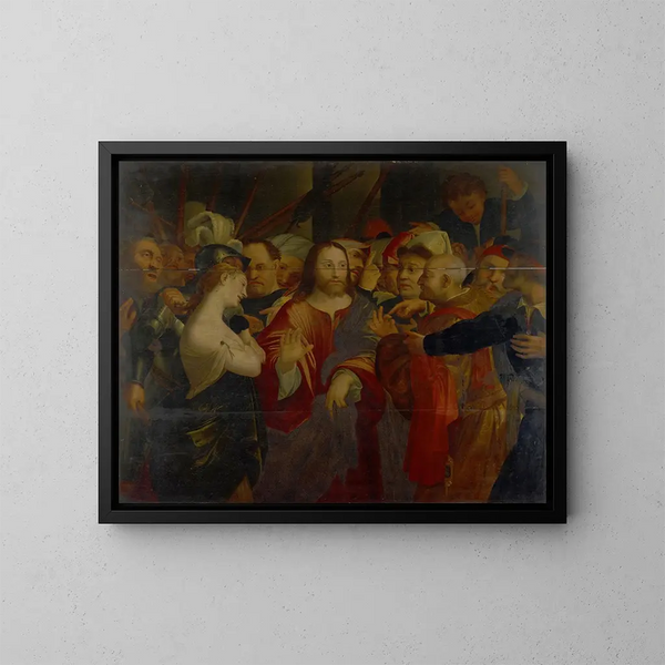Le Christ et la femme adultère - Lorenzo Lotto — kehystetty taideteos seinällä