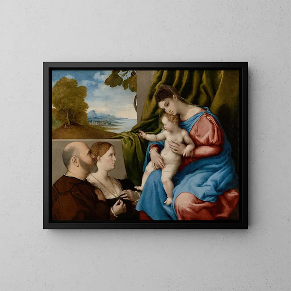 Vierge à l'Enfant avec deux donateurs - Lorenzo Lotto — kehystetty taideteos seinällä