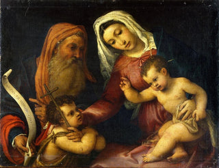 La Vierge et l'Enfant avec les saints Zacharie et Jean-Baptiste - Lorenzo Lotto — näkymä teoksesta