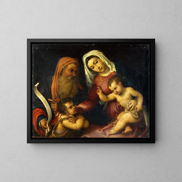 La Vierge et l'Enfant avec les saints Zacharie et Jean-Baptiste - Lorenzo Lotto — kehystetty taideteos seinällä