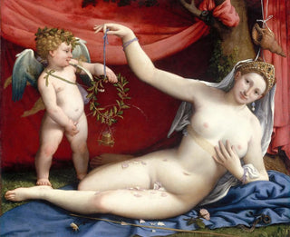 Venus ja Cupido - Lorenzo Lotto — näkymä teoksesta