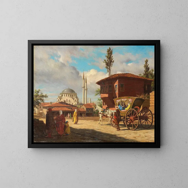 Figures devant la mosquée Eyüp Sultan à Istanbul - Louis-Émile Pinel de Grandchamp — kehystetty taideteos seinällä
