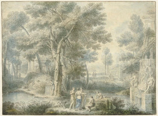 Louis Fabritius Dubourg - Arcadisch landschap met rechts een fontein.webp