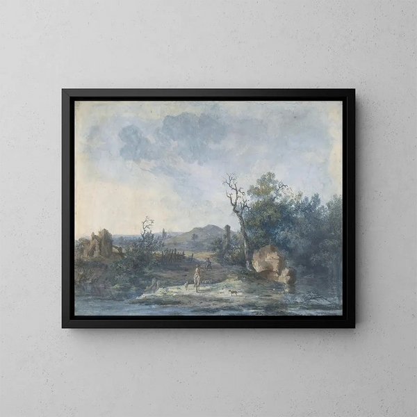 Figures sur une route de campagne - Louis Gabriel Moreau — kehystetty taideteos seinällä
