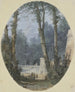 Parc landscape with large trees and a stone ramp at MidField - Louis Gabriel Moreau — näkymä teoksesta