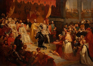 Louis Gallait - The abdication of Emperor Charles V in favor of his son Philip II At Brussels 25 October 1555.webp