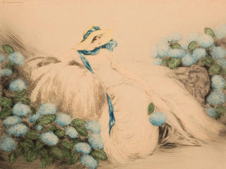 Louis Icart - Lady with Blue Flowers.webp