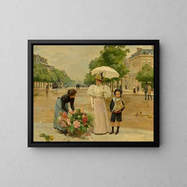 L'avenue des Champs-Élysées - Louis Marie de Schryver — kehystetty taideteos seinällä