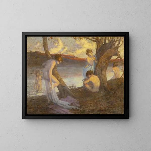 Baigneurs au bord d'une rivière - Louis Marie Henri Raoul Prat — kehystetty taideteos seinällä