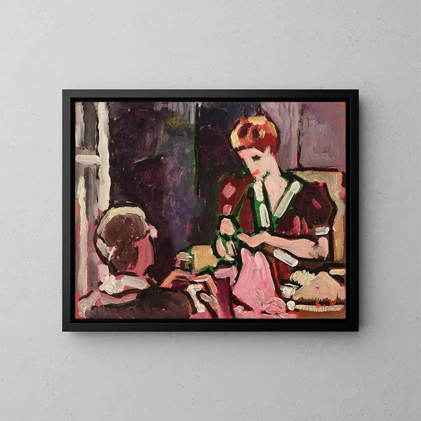 Nuori nainen ompelemassa - Louis Valtat — kehystetty taideteos seinällä