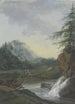 Paysage avec une cascade et une passerelle sur laquelle marchent deux femmes et un enfant - Louise von Panhuys — näkymä teoksesta