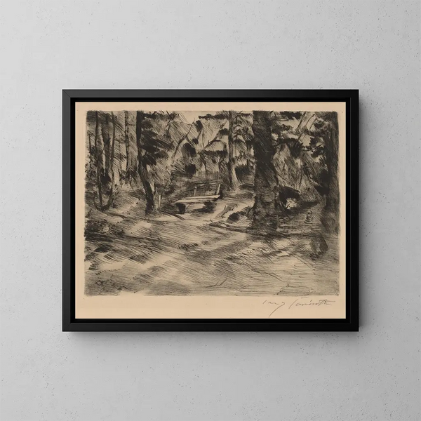 Banc dans les bois II - Lovis Corinth — kehystetty taideteos seinällä
