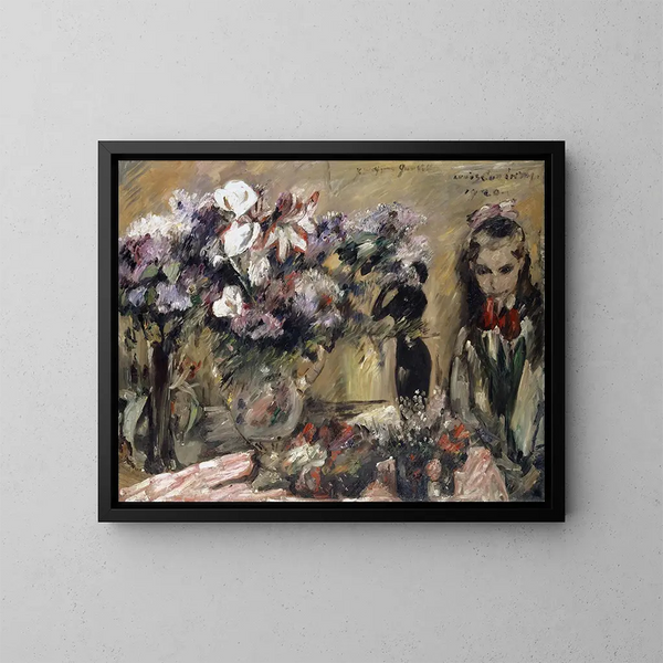 Kukat ja tyttö Wilhelmine - Lovis Corinth — kehystetty taideteos seinällä