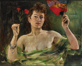 Tytär ja viuhka ja neilikoita - Lovis Corinth — näkymä teoksesta