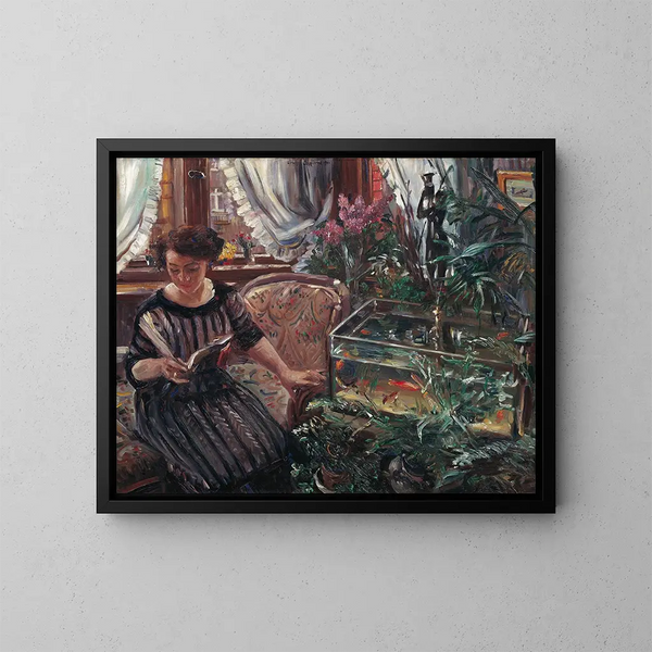 Dame au bassin de poissons rouges - Lovis Corinth — kehystetty taideteos seinällä