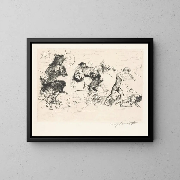 Satyres, yksi nymfi, fauni ja sikojen lauma - Lovis Corinth — kehystetty taideteos seinällä