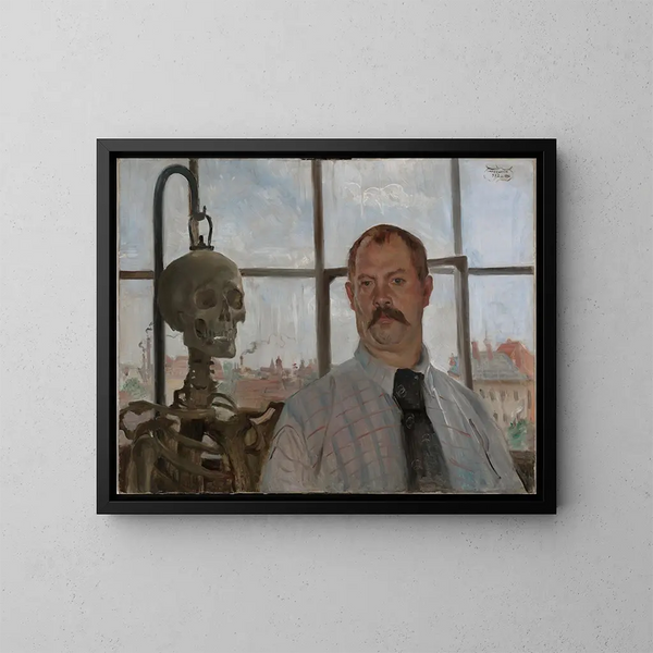 Autoportrait avec un squelette - Lovis Corinth — kehystetty taideteos seinällä