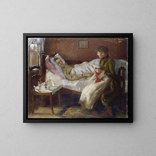 Le père de l'artiste sur son lit de malade - Lovis Corinth — kehystetty taideteos seinällä