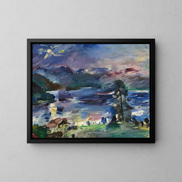 Walchenseen järvestä kuun nousun aikaan - Lovis Corinth — kehystetty taideteos seinällä