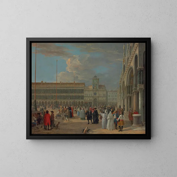 Vue de la place Saint-Marc avec la tour de l'Horloge, Venise - Luca Carlevarijs — kehystetty taideteos seinällä
