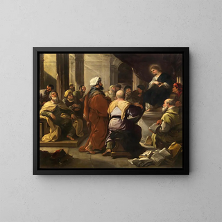 Kristus lääkäreiden joukossa - Luca Giordano — kehystetty taideteos seinällä