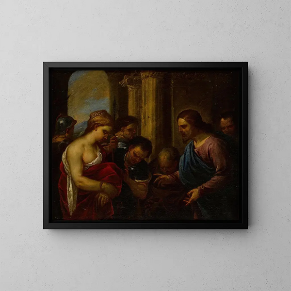 Le Christ et la femme adultère - Luca Giordano — kehystetty taideteos seinällä