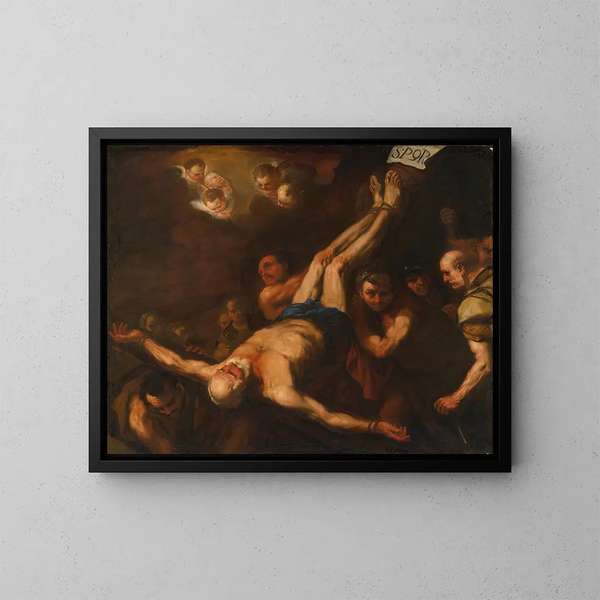 Ristiinnaulitseminen Pyhän Pietarin - Luca Giordano — kehystetty taideteos seinällä