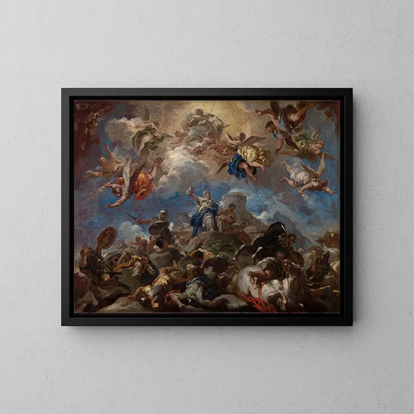 Judith näyttäen Holofernen pään - Luca Giordano — kehystetty taideteos seinällä