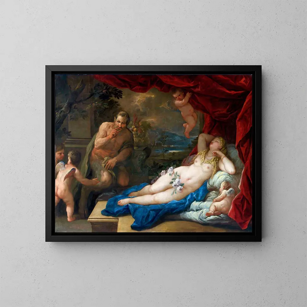 Jupiter ja Antiope - Luca Giordano — kehystetty taideteos seinällä