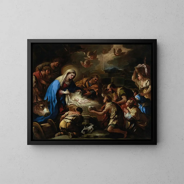 L'Adoration des bergers - Luca Giordano — kehystetty taideteos seinällä