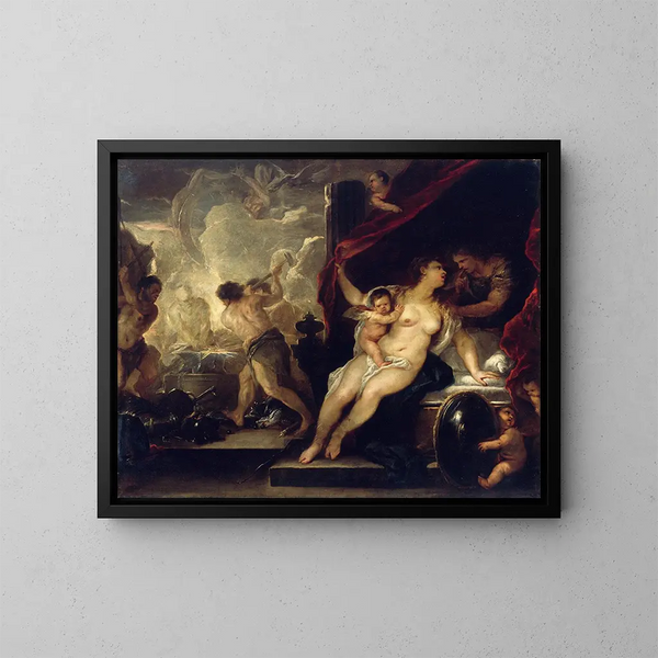 Venus, Mars ja Vulkaanin takomotyöstä - Luca Giordano — kehystetty taideteos seinällä