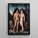 Aatami ja Eeva paratiisissa - Lankeemus - Lucas Cranach l'Ancien — kehystetty taideteos seinällä