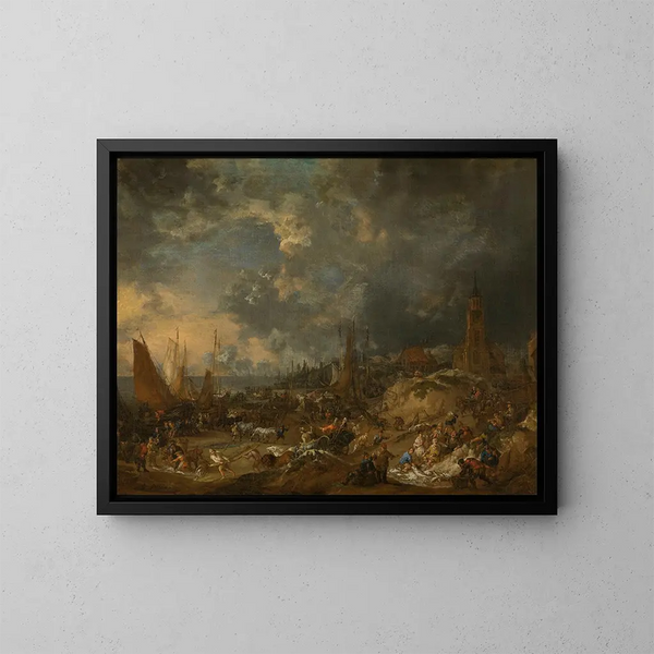 La Plage à Scheveningen - Lucas Smout le Jeune — kehystetty taideteos seinällä