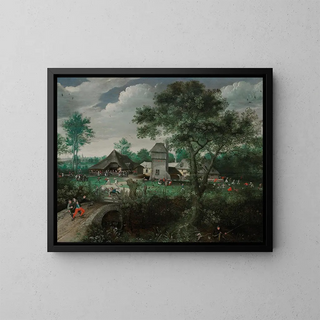 Lucas van Valckenborch - A landscape with a peasant wedding and a village festival Antwerp beyond.webp