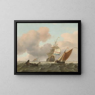 Mer agitée avec des navires - Ludolf Bakhuizen — kehystetty taideteos seinällä
