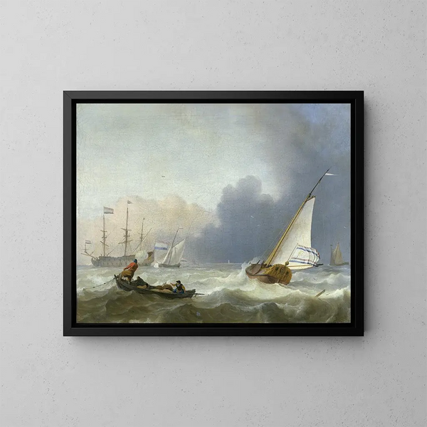 Mer agitée avec un yacht néerlandais - Ludolf Bakhuizen — kehystetty taideteos seinällä