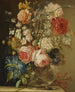 Une nature morte avec des roses, une jonquille ja muita kukkia lasimaljassa kivipohjalla - Ludovico Stern — näkymä teoksesta