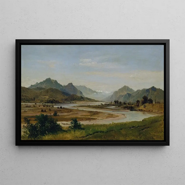 Ludwig Halauska - Das Inntal sdlich von Rosenheim Alpental mit Flussschlinge.webp
