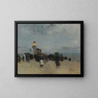Figures près d'un phare - Luigi Loir — kehystetty taideteos seinällä