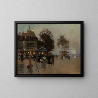 La guinguette au bord de la Seine - Luigi Loir — kehystetty taideteos seinällä