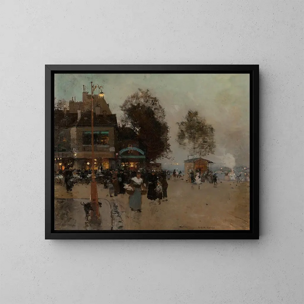 La guinguette au bord de la Seine - Luigi Loir — kehystetty taideteos seinällä
